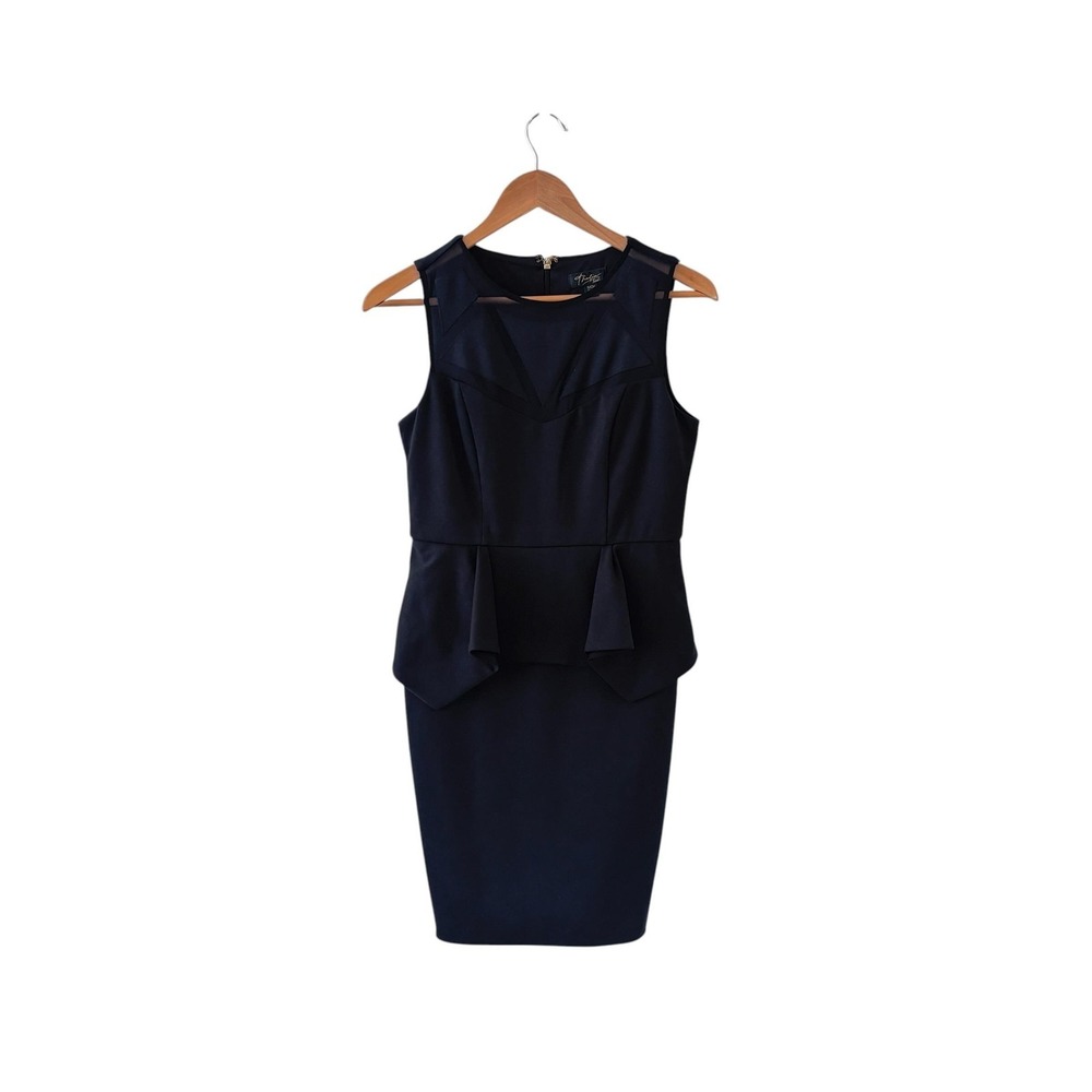 Thalia Sodi Peplum Sheath Dress Womens S Black Mesh Illusion Career Cocktail